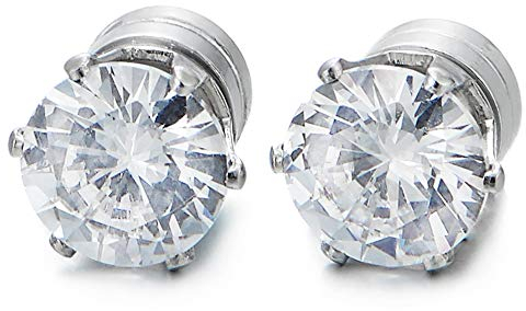 6MM Herren Damen Magnetische Zirkonia Ohrringe, Edelstahl, Click-on Ohrstecker Fakeplugs Tunnel Gauges