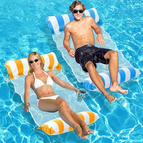 2 Stück Luftmatratze Pool, Luftmatratze Wasser, Wasserhängematte mit Luftpumpe, 4-in-1 Loungesessel Pool Lounge Luftmatratze Pool Aufblasbare Hängematte für Erwachsene und Kinder