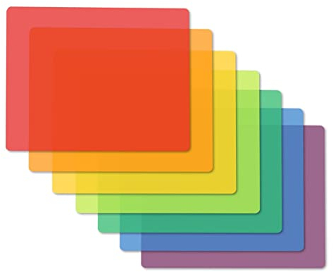 Fotouzy Plastic Cutting Boards for Kitchen, Flexible Cutting Mats Set of 7, BPA-Free, Non-Porous, Dishwasher Safe, 15x12 in, 7 Translucent Colors