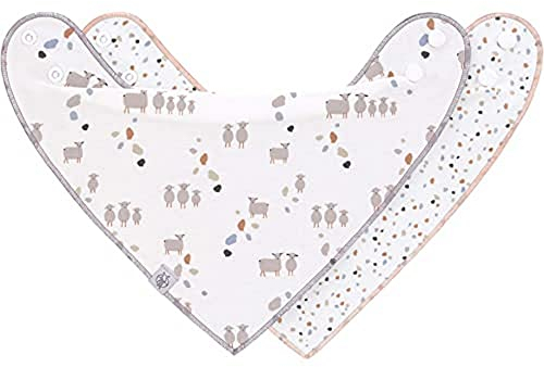 LÄSSIG Baby Lätzchen Halstuch Dreieckstücher Set 2 Stk. Bio-Baumwolle Druckknopf wendbar/Baby Bandana Tiny Farmer Sheep
