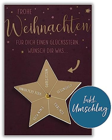 bsb Weihnachtskarte mit Umschlag & Drehapplikation - Weihnachtspostkarte mit Stern-Motiv - Grußkarte für Weihnachten - Merry Christmas Card - Weihnachten-Karte in 11,5 x 17,0 cm
