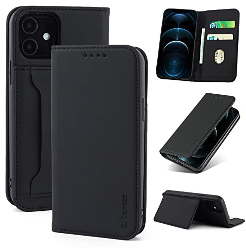 S. Dawezo Cover iPhone 12,iPhone12 Pro, Custodia Libro Pelle Flip Portafoglio con Funzione di Supporto Carte Portacellulare Magnetica per iPhone 12/12 Pro– Nero