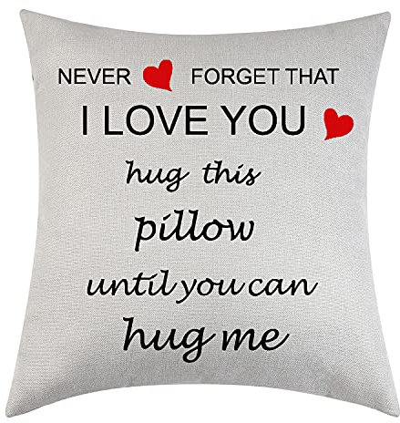 Tihnvk Couples Gift Miss You Pillow Case Mother Father Wife Husband Long Distance Valentines Gift Hug This Pillow Until You Can Hug Me Throw Cover Pillowcase 18”x18” (Never forget)