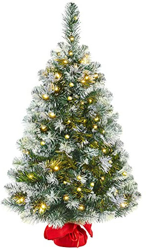 Yaheetech 3ft Artificial Christmas Tree Prelit Frosted Tabletop Mini Snow Flocked Xmas Tree Holiday Decorations for Home/Office 1Pack