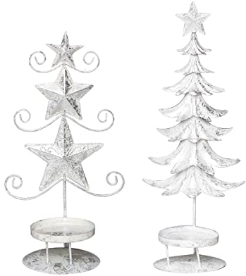 TentHome Kerzenhalter Teelichthalter Weihnachten Metall Kerzenständer Advent Shabby Chic Weihnachtsdeko Tischdekoration Tannenbaum Stern 2er Set