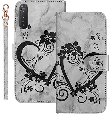 Auslbin Handyhülle für Sony Xperia 5 II 2020 PU Leder Schutzhülle Tasche Case mit Lanyard Magnetisch Flip Hülle für Sony Xperia 5 II (Schwarz)