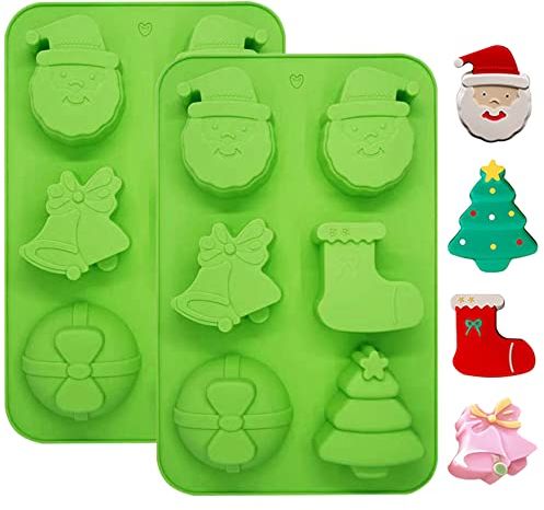 Christmas Silicone Mould, 2PCS BREEZO Large 6 CavitiesChristmas Tree Snowman Shapes Cake Moulds Soap Candy Chocolate Muffin Jelly Trays Baking Molds for Christmas Xmas New Year Cake Decoration