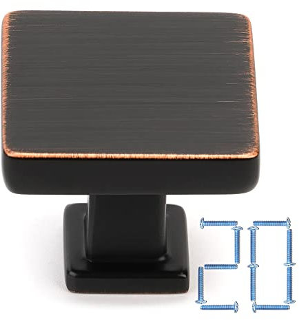 KOOFIZO 20 Pack Oil Rubbed Bronze Cabinet Knobs Bronze Drawer Knobs K08 Square Single Hole Cabinet Pulls for Cabinets Drawer Dresser Cupboard Bedroom Closet Bathroom Vanity