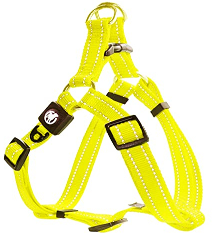 DDOXX Reflektierendes Nylon Step-In Hundegeschirr - Verstellbare Brust Welpengeschirr für alle Größen - L (Gelb)