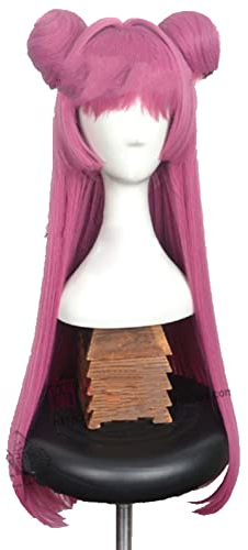 RUBY MOON Cosplay Wigs Rose Red Long Straight Synthetic Hair with Chip buns + wig cap