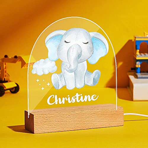 VEELU Nachtlicht Kinder Personalisierte Elefant LED Lampe Geschenke Baby mit Name Arcyl Nachtlampe Raumdekoration Geschenk für Mädchen Junge Kinder Geburtstagsgeschenk