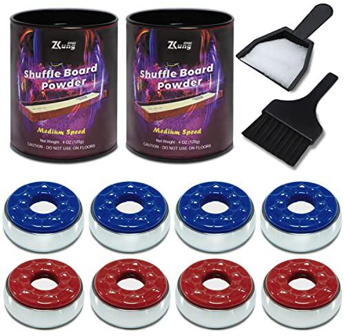 YDDS Shuffleboard-Pucks Set - 2 1/8 Zoll, Offizielle Größe, Rot, Blau - Shuffleboard Zubehör für 2,7 m/3,6 m Tisch, Medium Speed Wachs, Mini Bürste & Kehrschaufel, Geschenkbox