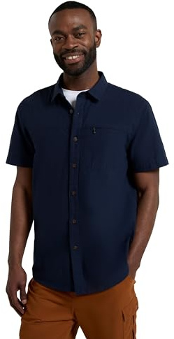 Mountain Warehouse Coconut Slub Texture Short-Sleeved Shirt - Leichtes Baumwoll-T-Shirt mit Tasche, Casual Wear - Frühling Sommer, Urlaub & Reisen Dunkel Blau (Slub Textur) Medium