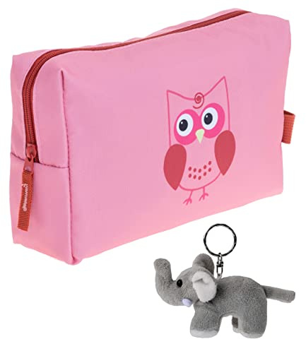 Kulturtasche Kinder Kulturbeutel Tiere Elephant Kids 350 +e (Eule Rosa) | Washbag Jungen Mädchen Kids Reise Pouch klein Schullandheim
