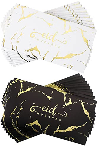 Faccito 20 Stück Eid Mubarak Ramadan Geldumschläge, Stilvoll, Weiß, Schwarz | Ramadan Umschläge, Für Geld Geschenke und Gutscheine, Muslim Karte Briefumschläge, Für Eid Mubarak Fest, 2 Elegante Stilen