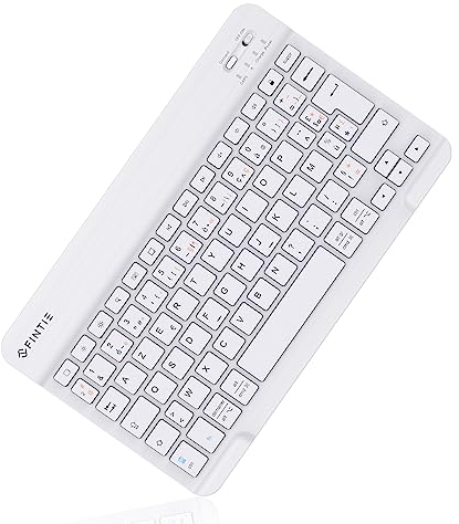 FINTIE Clavier sans Fil Bluetooth 10 Pouces, [AZERTY Français] Clavier Léger Fin Keyboard pour iPad, Android Tablette Samsung Galaxy, Xiaomi/Redmi Pad, Huawei/Honor Pad, Blanc