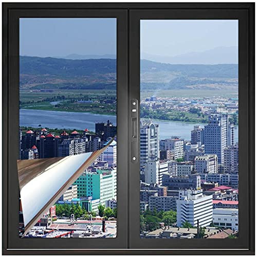 Fensterfolie Sichtschutzfolie, Reflektierende Spiegelfolie, Sonnenschutzfolie, Fensterfolie Blickdicht, 99% Uv-schutz Spiegel Fensterfolie, Thermo Fensterfolie Für Heimbüro,WxH-70x200cm(27.6*79in)