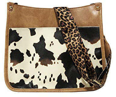 FiveloveTwo Damen Crossbody Geldbörse Handtasche PU Leder Schultertaschen Leopard Gitarre Gurt Satchel Umhängetasche Kuh