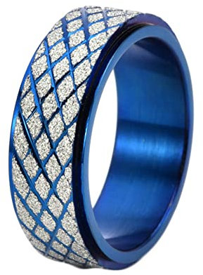 Ayoiow Titan Männer Ringe 8MM Blau Ehering Herren Set Spinner Matt Rhombus Nr. 907