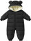 Bébé Filles Garçons Combinaison de Ski Hiver Manteau Nouveau-Né Épais Fermeture éclair Barboteuse Bébé Coupe-Vent Capuche Polaire Vêtements D'Extérieur Noir 9-12 Mois
