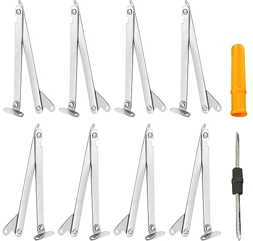 NINGYER 8 Pezzi Cerniere per Ante a Ribalta, Cerniera di Supporto del Coperchio in Acciaio Inox con Cacciavite, Adatto per Ante di Armadi, Mobili, Scrivanie (Argento)