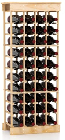 GiantexUK 40 Bottles Wine Rack, 10-Tier Floor Freestanding Wine Storage Display Shelves with Tabletop, Wooden Wine Bottles Holder for Kitchen Dining Living Room Cellar