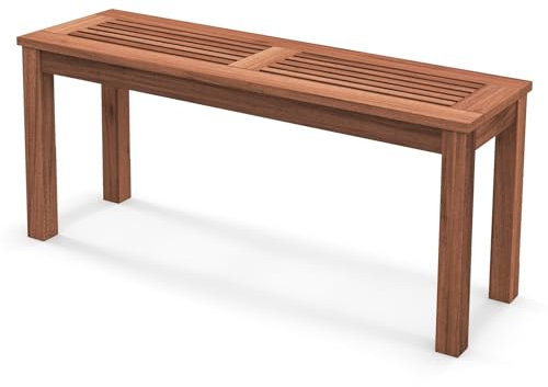RELAX4LIFE Garden Bench, Outdoor Backless Dining Bench with Slatted Seat, 2-Seater Wooden Patio Loveseat for Entryway Garden Backyard (1)