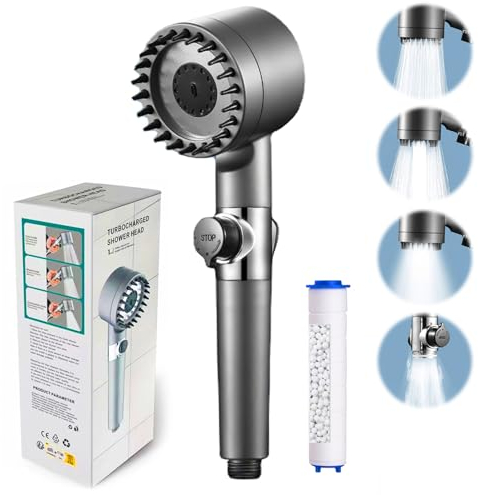Shower Head,3 Modes with Pause Button High Pressure Shower Head with Handheld,Chlorine & Flouride Filter,Helps Dry Skin & Hair Loss,Best Bathroom Accessories for Shower Experience (Black)