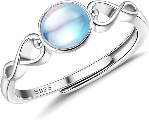 JeweBella Ring Silber 925 Damen Eleganter Mondstein/Opal Ring Verstellbar Ring Daumenring Fingerring
