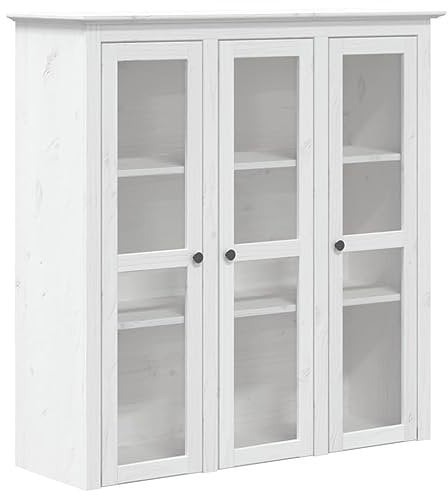 vidaXL Armoire avec Portes Vitrées, Buffet avec Étagères, Meuble à Livres avec Rangement, Organisateur de Salon, Blanc Bois de Pin Massif