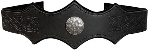 HiiFeuer Mittelalterlich geprägter Kopfschmuck aus Kunstleder, Retro Renaissance Verstellbares Stirnband, Cosplay Kostüm Zubehör für LARP (Schwarz B)