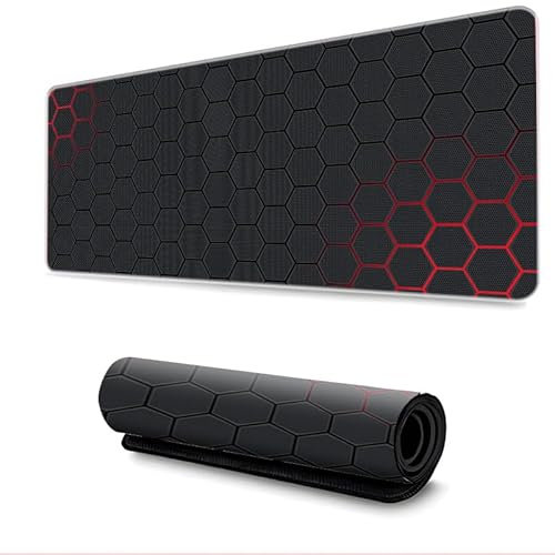 Hixingo 3D Cool Hive Large Mouse Mat, Gaming Mouse Pad, Mouse Pad, Mousepad with Stitched Edges, Non-Slip Rubber Base Mouse Pads for Office & Home (600 * 300 * 3mm,red)