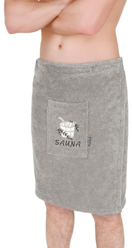 Lashuma Saunakilt Männer Grau, Lillby Frottee Saunatuch mit Klettverschluss Größe: XS - M