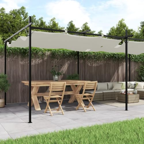 KOIECETA Pergola Pavillon mit Schiebedach UV-beständig Überdachung Vordach für Garten Terrasse Gartenpavillon Pergola mit Sonnnenschutz (589x292x230 cm-Creme)