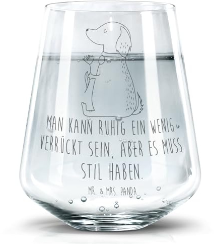 Mr. & Mrs. Panda Glas Hund Blume - Geschenk, Trinkgefäß, Sprüche, Trinkglas, Haha, Becherglas, Wasserglas, Hunde, Halsband, Stil