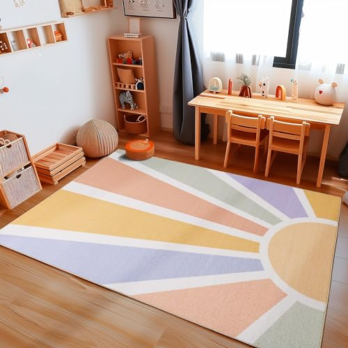 Carpetsale24 Kinderteppich Sonnen Muster Jungen und Mädchen Babyzimmer Teppich Kinderzimmer Bunt Teppich, Maße:80 x 120 cm, Farbe:Multi