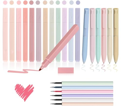 Textmarkers Set, 24 Pcs Highlighter Textmarker Pastell, 6 Fineliner Mit Austauschbare Mine, Schulsachen Aesthetic Kein Ausbluten, Pastellstifte Trocknet Schnell, Für Journal Bibel Notizen BüRo