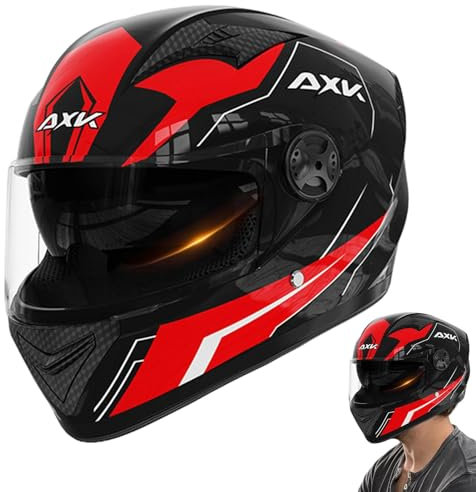 Casco moto – Casco modulare apribile, a doppia visiera, copricapo integrale per bicicletta con parasole, chiusura rapida per mountain bike, per uomini e donne, Colore: rosso
