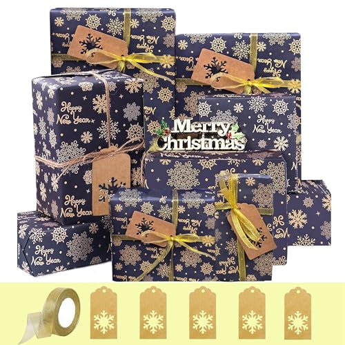 Geschenkpapier Weihnachten, Recyceltes Kraft Geschenkpapier große Blätter mit Band, Weihnachtskarte Anhängern, Weihnachtsgeschenkpapier geschenkpapier Grün weihnachten (Blau 70X50cm)