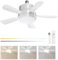 Toowell Small Fan Light Bulb Ceiling Fans with Lights and Remote E26 E27 Screw in Fan Light 6 Speeds 3 Colors Dimmable Bulb with Timer Function