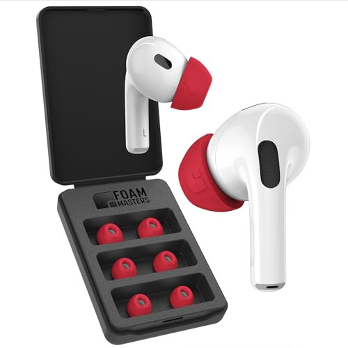 Foam Masters Memory-Schaumstoff-Ohrstöpsel für AirPods Pro 1. und 2. Generation, 3 Paar, Black Magic-Version 6.0, bequem, sicher, verbesserte Geräuschunterdrückung, Ersatzohrstöpsel, Rot, S/M/L
