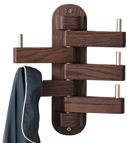 TREOAKWIS Garderobenhaken Eiche, 5 Haken Wandgarderobe Kleiderhaken Wand Holz für Mäntel, Jacken, Schals, Handtaschen, Hakenleiste Holz Für Wohnzimmer, Schlafzimmer (Walnuss)