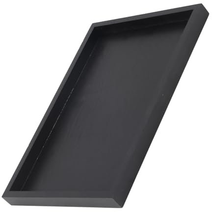 ZenithAur Black Rectangular Wooden Serving Tea Tray with Handles, Non slip Kitchen Food Serving Platters, Nice for Restaurant Service, Breakfast, Coffee, Snack (30 * 20 * 2cm)