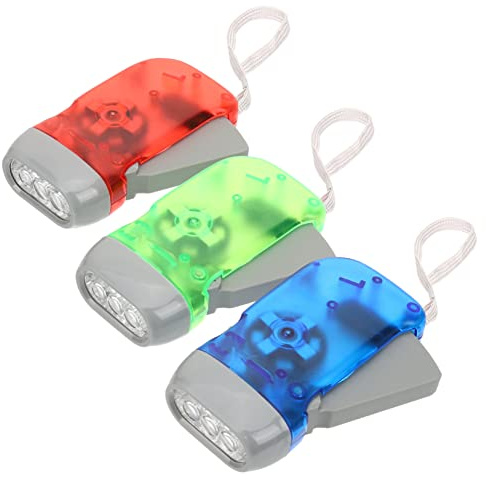 POPETPOP LED Handkurbel Taschenlampen 3 Stück Kleine Handbetriebene Lampen für Kinder Outdoor Camping und Notfallsituationen mit Langlebiger Lichtquelle Zufällige Farbe