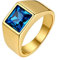 Bestyle Ring Herren mit Stein 8 * 8mm Quadrat Schliff Edelstein Blauer Saphir Band Ring Edelstahl Gothic-Ring Siegelring Fingerring für Papa Vater Männer,Gold,Größe 54