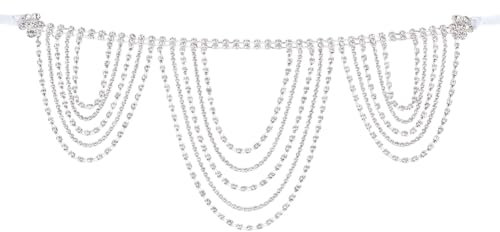 WADORN Sexy Strass Körperkette Boho Kristall Beinkette Halskette BH Körperkette Silber Taillenkette Lagen Quasten Schulterkette Bikini Strand Abschlussball Körperschmuck Für Frauen Braut