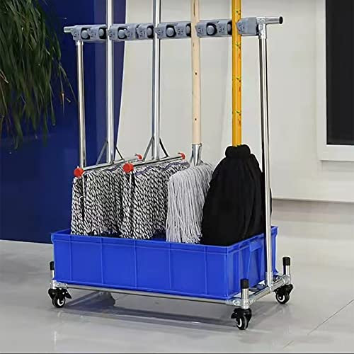 Stainless Steel Drain Rack Broom Mop Holder for Utility Floor Cleaning Durable Storage Organizer for Garages and Hotels (8 Slots)