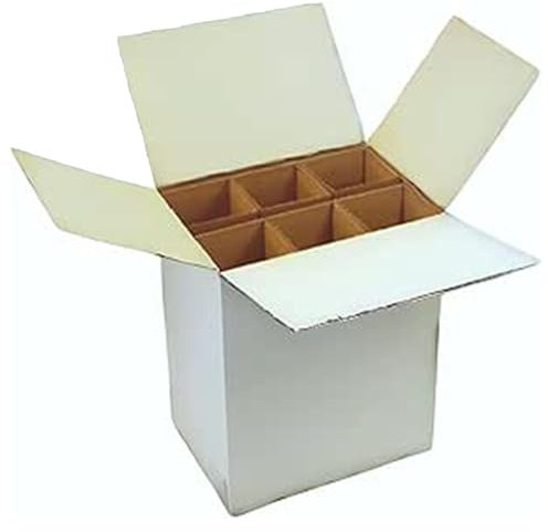 Cajas para Botellas – Pack de 5 Cajas con Separadores para 6 Botellas – Embalaje Seguro y Cartón Resistente para Transporte, Almacenamiento y Envíos (25,5 x 18 x 30,5 cm)