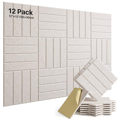 Soundsbay 12 Stück Akustikpaneele Selbstklebend, Akustikplatten aus Polyester zur Schalldämmung, 30×30×0.9cm, Schallschutz Schallabsorber für Effektive Akustikbehandlung und Stylische Wandgestaltung