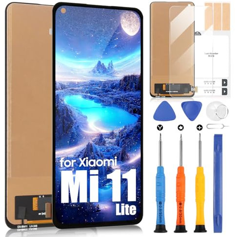 ARSSLY Pantalla para Xiaomi Mi 11 Lite 4G 5G LCD Pantalla para Xiaomi 11 Lite NE 5G Display 2109119DG M2101K9AG M2101K9G Touch Digitizer Assembly + Kit de reparación (negro sin marco)